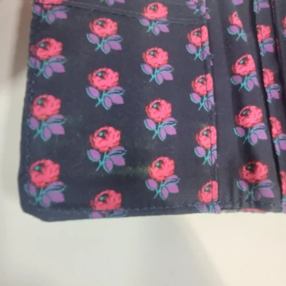 Vera Bradley Quilted‎ Blue Eoro Wallet Small Compact Tri Fold Floral Interior - Picture 6 of 7